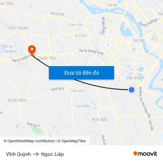Vĩnh Quỳnh to Ngọc Liệp map