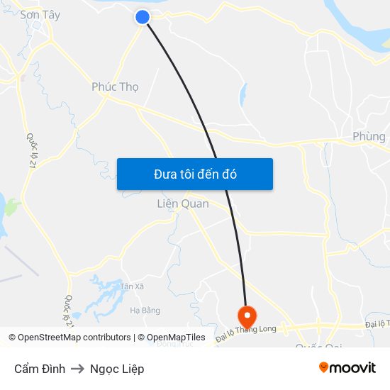 Cẩm Đình to Ngọc Liệp map