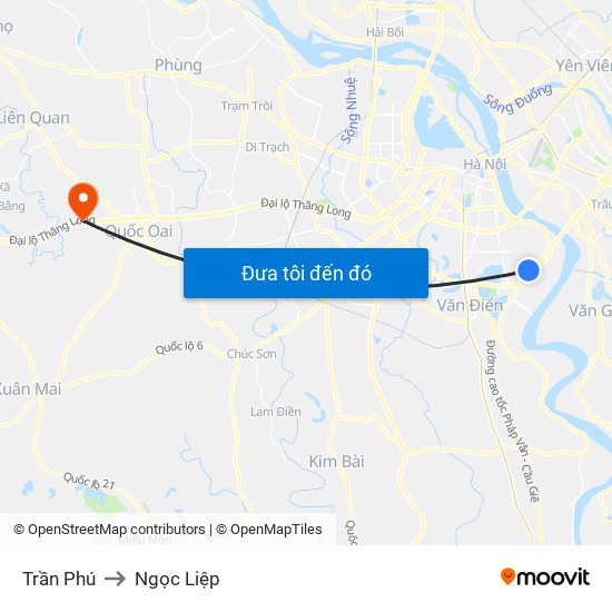 Trần Phú to Ngọc Liệp map