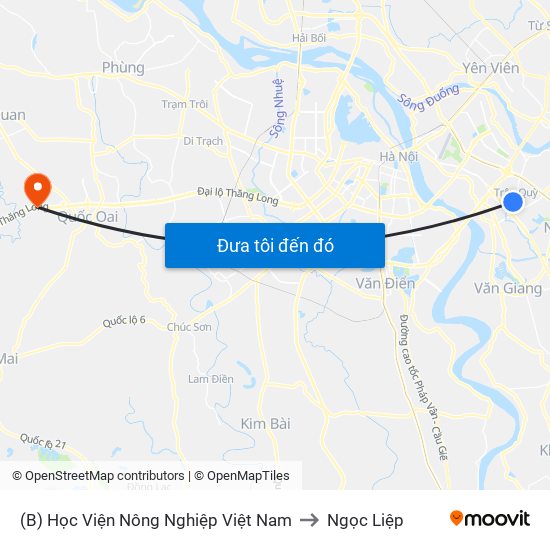 (B) Học Viện Nông Nghiệp Việt Nam to Ngọc Liệp map