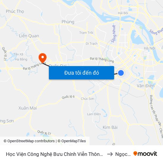 Học Viện Công Nghệ Bưu Chính Viễn Thông - Trần Phú (Hà Đông) to Ngọc Liệp map
