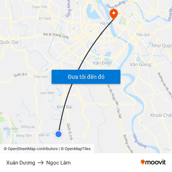 Xuân Dương to Ngọc Lâm map