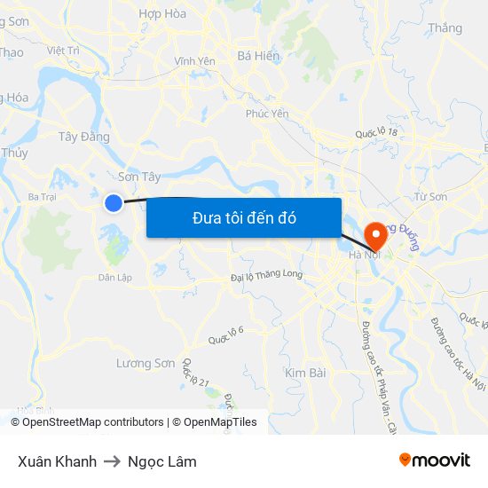 Xuân Khanh to Ngọc Lâm map