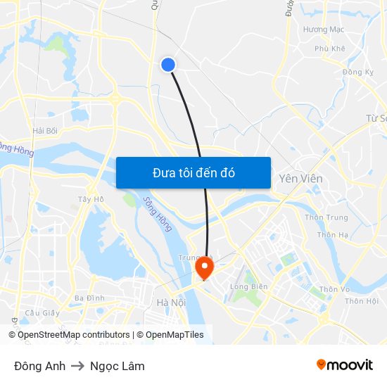 Đông Anh to Ngọc Lâm map