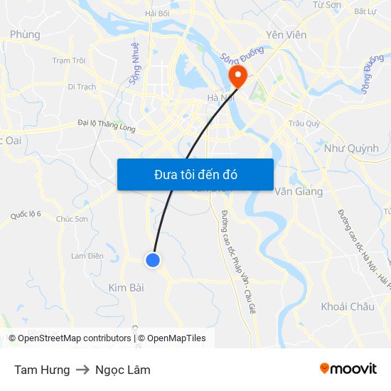 Tam Hưng to Ngọc Lâm map