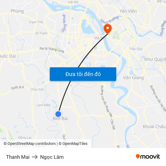 Thanh Mai to Ngọc Lâm map