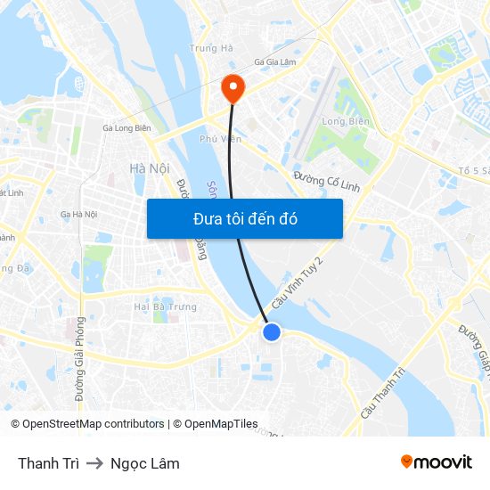Thanh Trì to Ngọc Lâm map