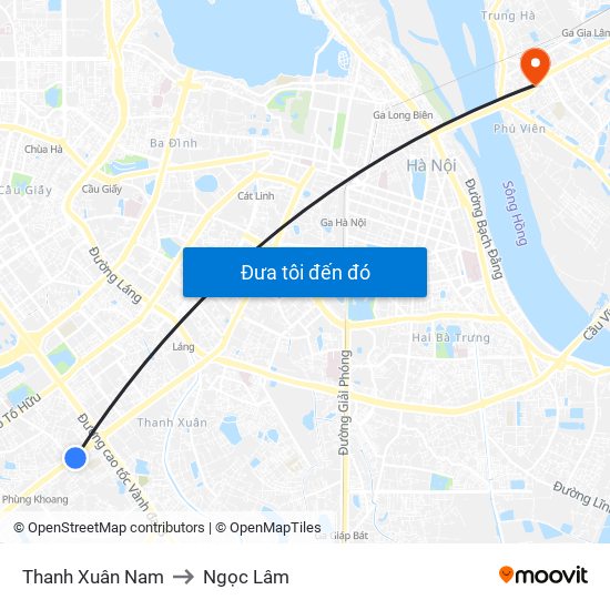 Thanh Xuân Nam to Ngọc Lâm map