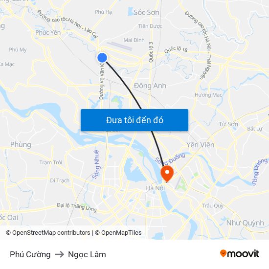 Phú Cường to Ngọc Lâm map