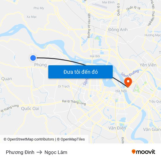 Phương Đình to Ngọc Lâm map