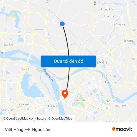 Việt Hùng to Ngọc Lâm map