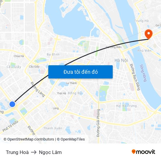 Trung Hoà to Ngọc Lâm map