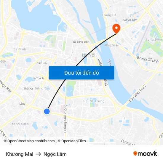 Khương Mai to Ngọc Lâm map