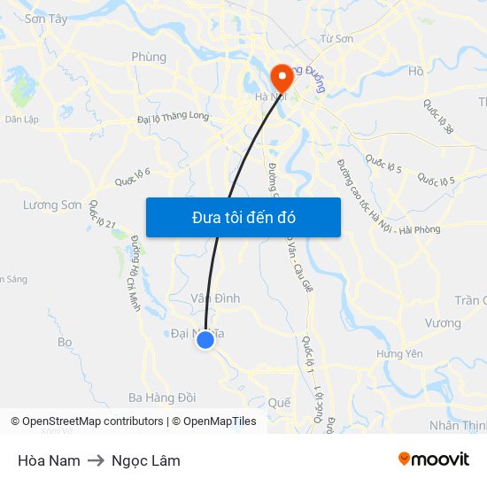 Hòa Nam to Ngọc Lâm map