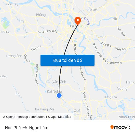 Hòa Phú to Ngọc Lâm map