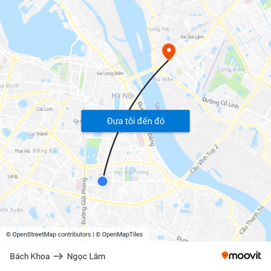 Bách Khoa to Ngọc Lâm map