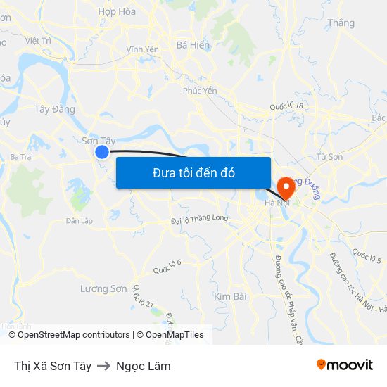 Thị Xã Sơn Tây to Ngọc Lâm map