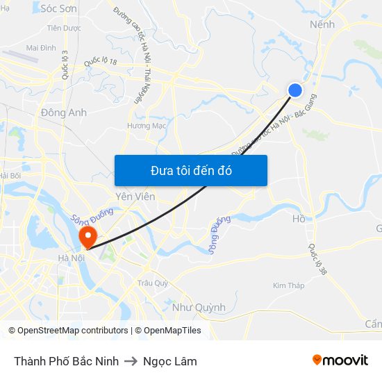Thành Phố Bắc Ninh to Ngọc Lâm map