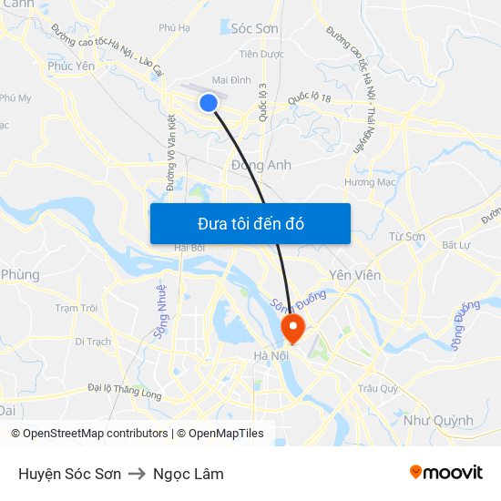 Huyện Sóc Sơn to Ngọc Lâm map