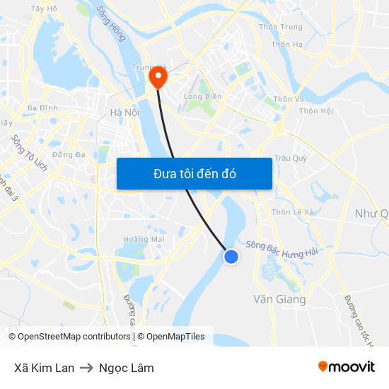 Xã Kim Lan to Ngọc Lâm map