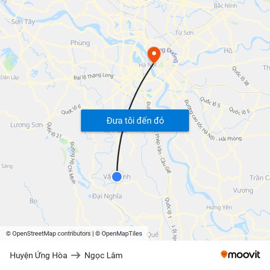 Huyện Ứng Hòa to Ngọc Lâm map
