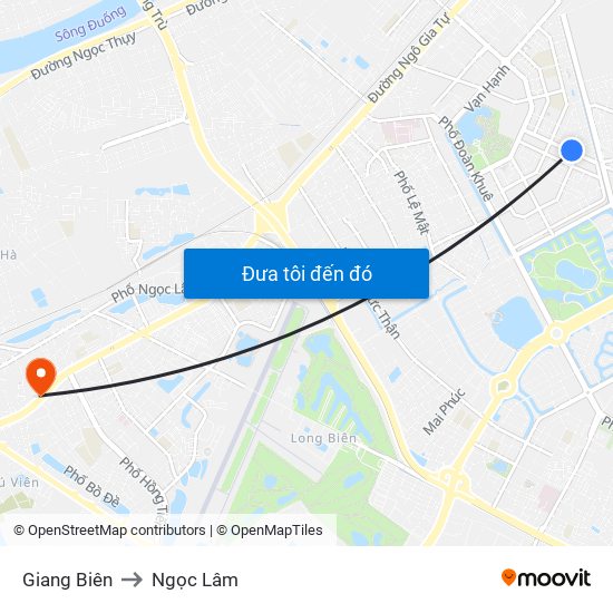 Giang Biên to Ngọc Lâm map