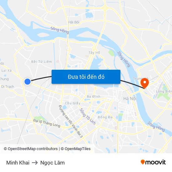 Minh Khai to Ngọc Lâm map