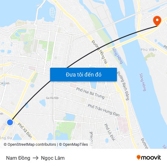 Nam Đồng to Ngọc Lâm map