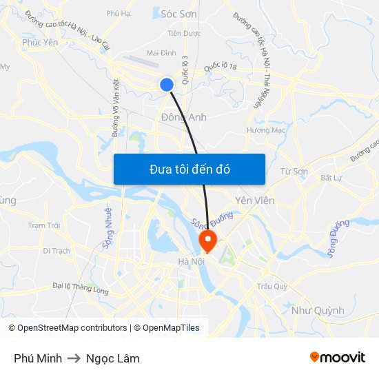 Phú Minh to Ngọc Lâm map