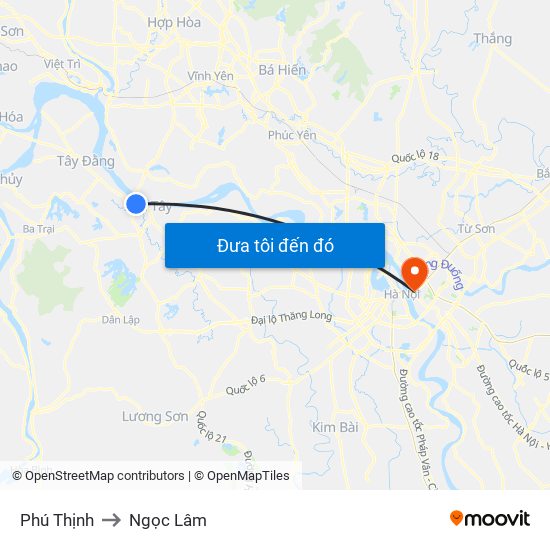 Phú Thịnh to Ngọc Lâm map