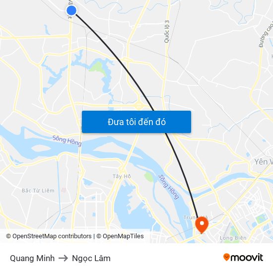 Quang Minh to Ngọc Lâm map