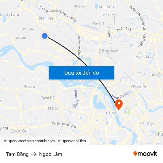 Tam Đồng to Ngọc Lâm map