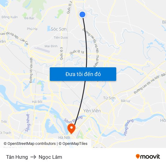 Tân Hưng to Ngọc Lâm map