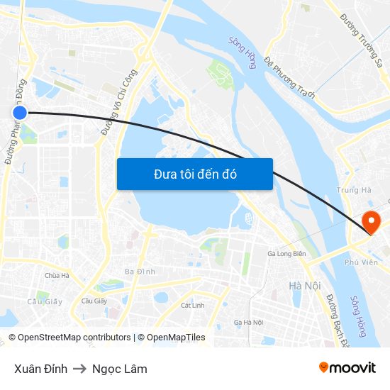 Xuân Đỉnh to Ngọc Lâm map