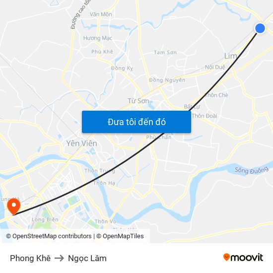 Phong Khê to Ngọc Lâm map