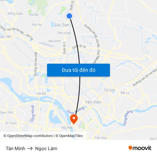 Tân Minh to Ngọc Lâm map