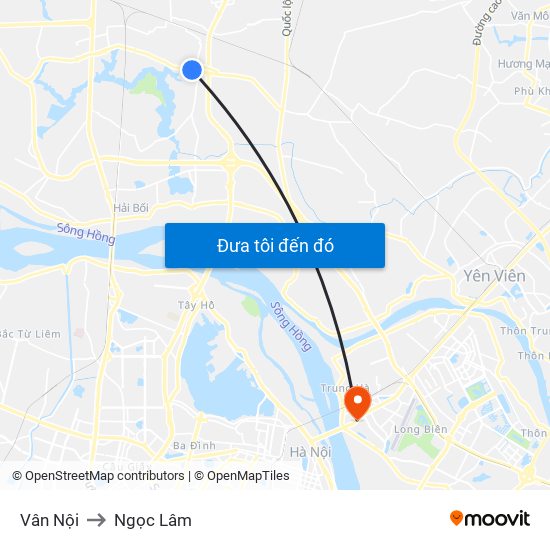 Vân Nội to Ngọc Lâm map