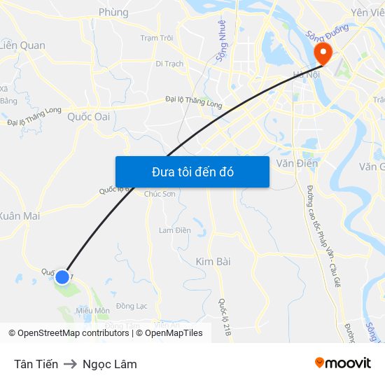 Tân Tiến to Ngọc Lâm map