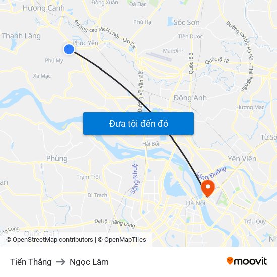 Tiến Thắng to Ngọc Lâm map