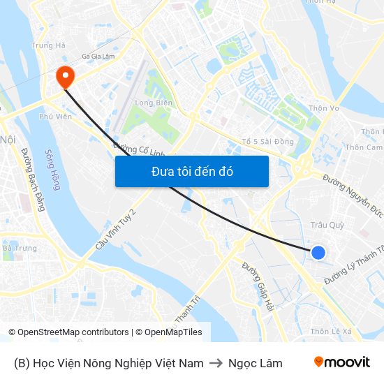 (B) Học Viện Nông Nghiệp Việt Nam to Ngọc Lâm map