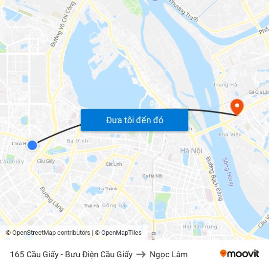 165 Cầu Giấy - Bưu Điện Cầu Giấy to Ngọc Lâm map