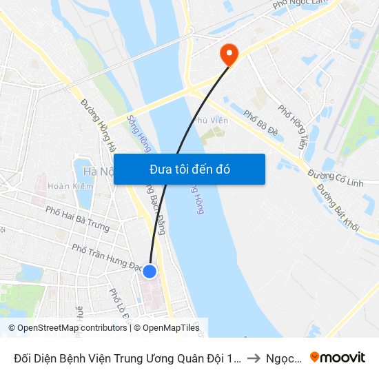 Đối Diện Bệnh Viện Trung Ương Quân Đội 108 - Trần Hưng Đạo to Ngọc Lâm map