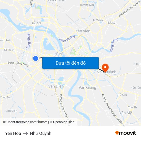 Yên Hoà to Như Quỳnh map