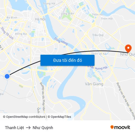 Thanh Liệt to Như Quỳnh map
