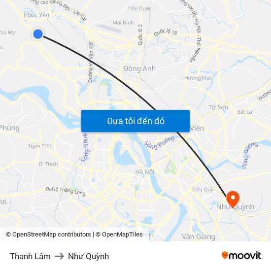 Thanh Lâm to Như Quỳnh map