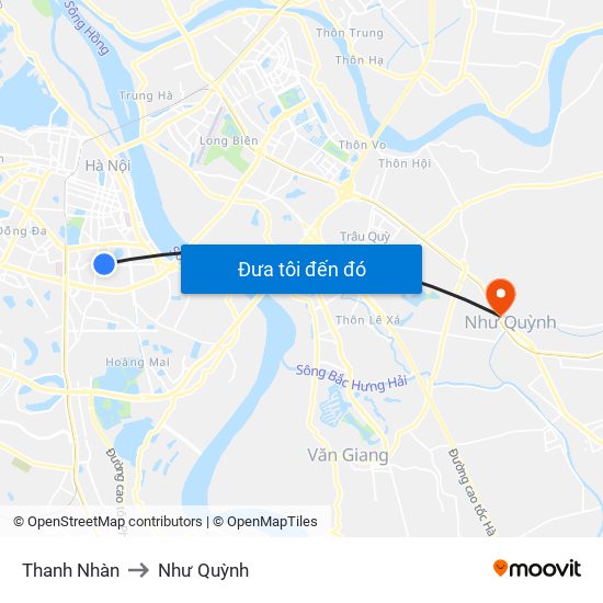 Thanh Nhàn to Như Quỳnh map