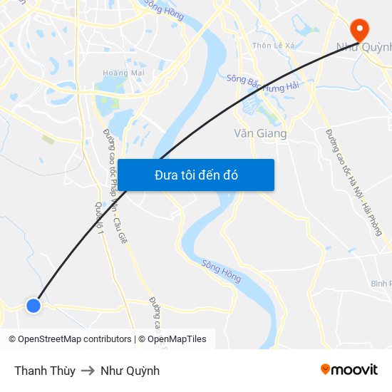 Thanh Thùy to Như Quỳnh map