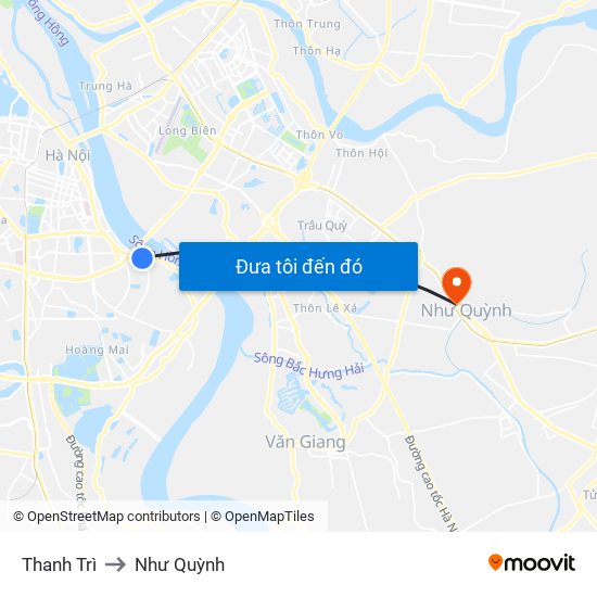 Thanh Trì to Như Quỳnh map