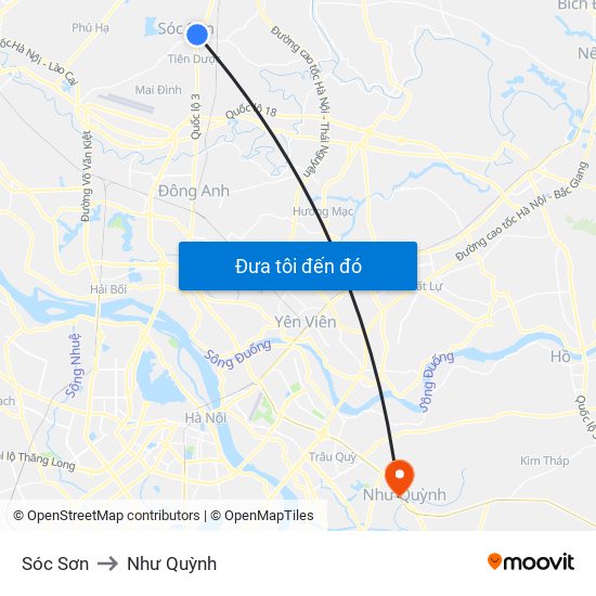 Sóc Sơn to Như Quỳnh map