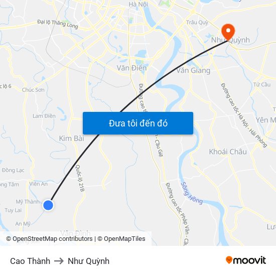 Cao Thành to Như Quỳnh map